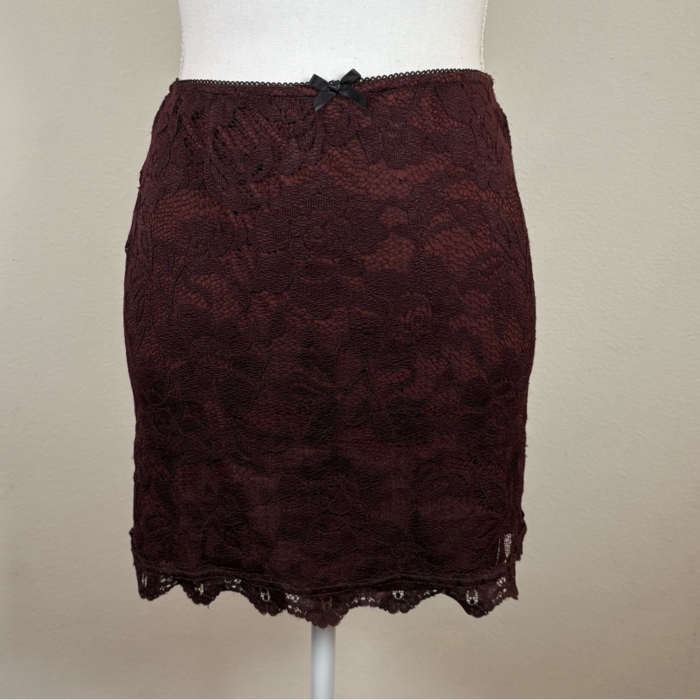 urban outfitters chocolate brown lace mini slip skirt